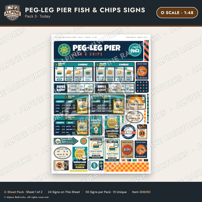 Alpine Railworks 30631O O Scale Fast Food Signs - Fish & Chips - Today
