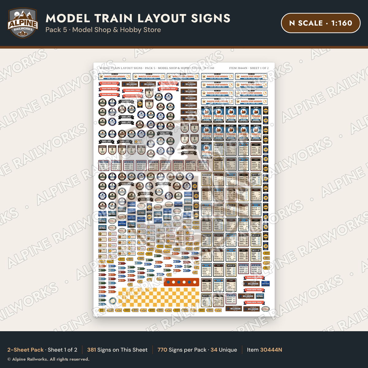 Alpine Railworks 30444N N Scale Model Train Layout Signs - Model Shop