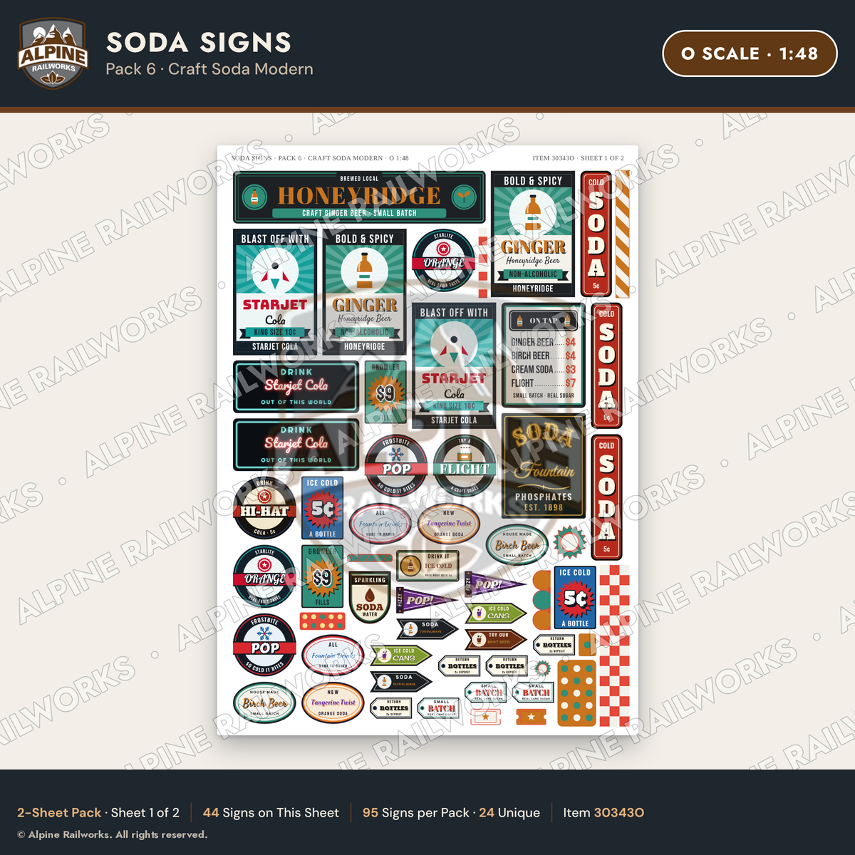 Alpine Railworks 30343O O Scale Soda Signs - Craft Soda Modern