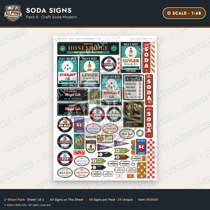 Alpine Railworks 30343O O Scale Soda Signs - Craft Soda Modern