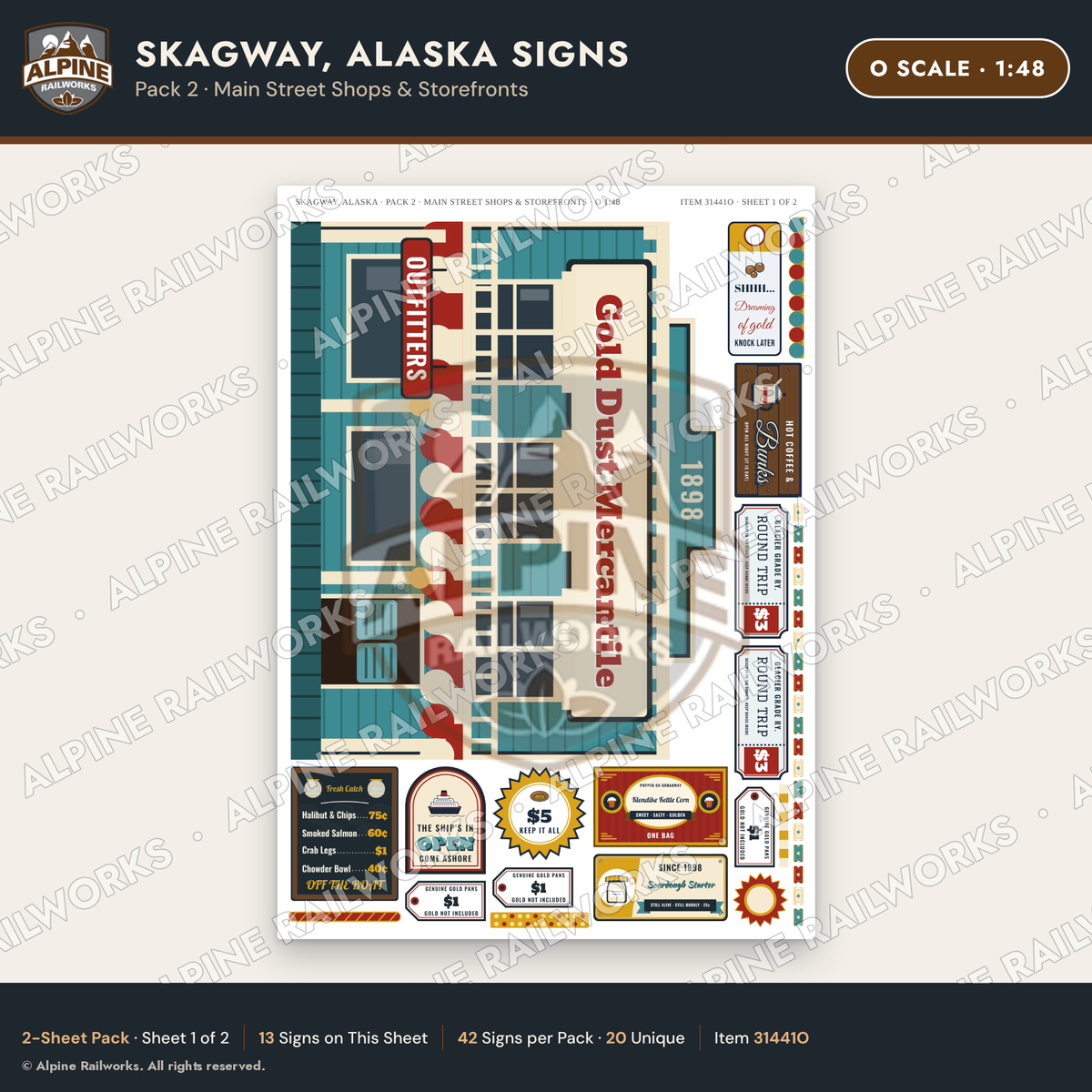 Alpine Railworks 31441O O Scale Skagway AK Signs - Main Street Shops