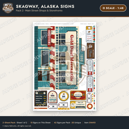 Alpine Railworks 31441O O Scale Skagway AK Signs - Main Street Shops