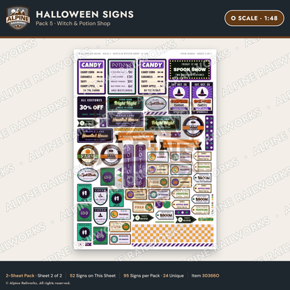 Alpine Railworks 30366O O Scale Halloween Signs - Witch & Potion Shop