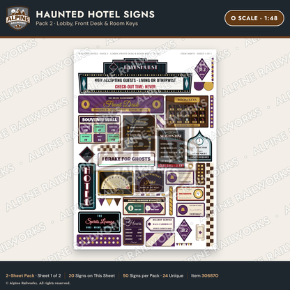 Alpine Railworks 30687O O Scale Haunted Hotel Signs - Lobby