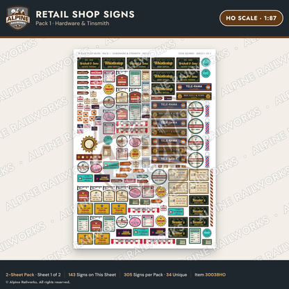 Alpine Railworks 30038HO HO Scale Retail Shop Signs - Hardware