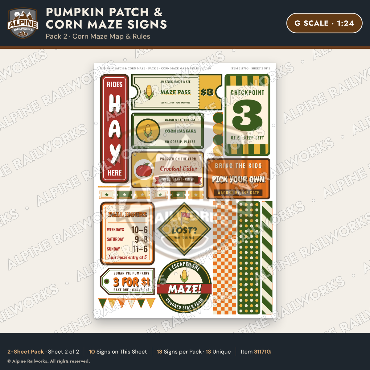 Alpine Railworks 31171G G Scale Farm Signs - Pumpkin Patch & Corn Maze