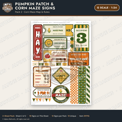 Alpine Railworks 31171G G Scale Farm Signs - Pumpkin Patch & Corn Maze