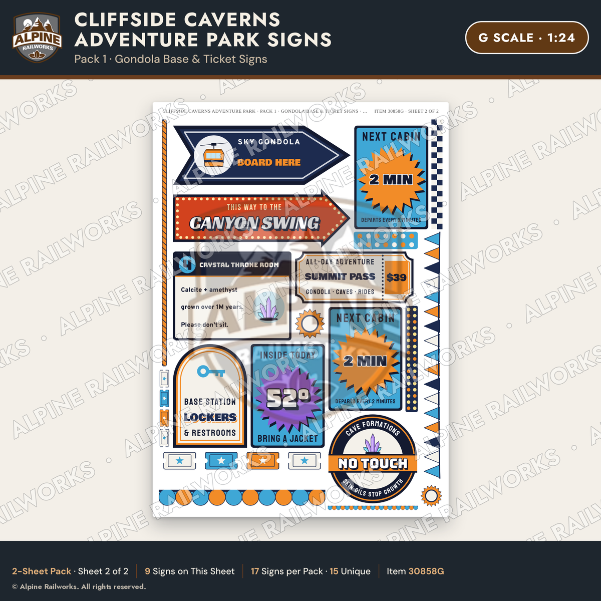 Alpine Railworks 30858G G Scale Roadside Signs - Cave Adventure Park