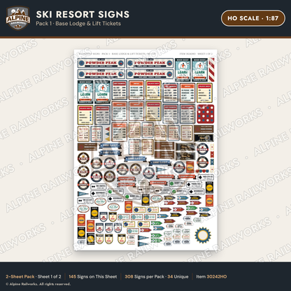 Alpine Railworks 30242HO HO Scale Ski Resort Signs - Base Lodge