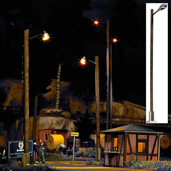 Busch 8737 TT Scale Teardrop Station/Platform Lamp on Wood Post -- With Yellow LED 4-1/16"  10.3cm Tall