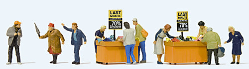 Preiser 10647 HO Scale Bargain Bin Shoppers -- 10 Shoppers & Bins