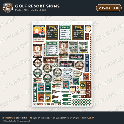 Alpine Railworks 30257O O Scale Golf Resort Signs - 19th Hole Bar