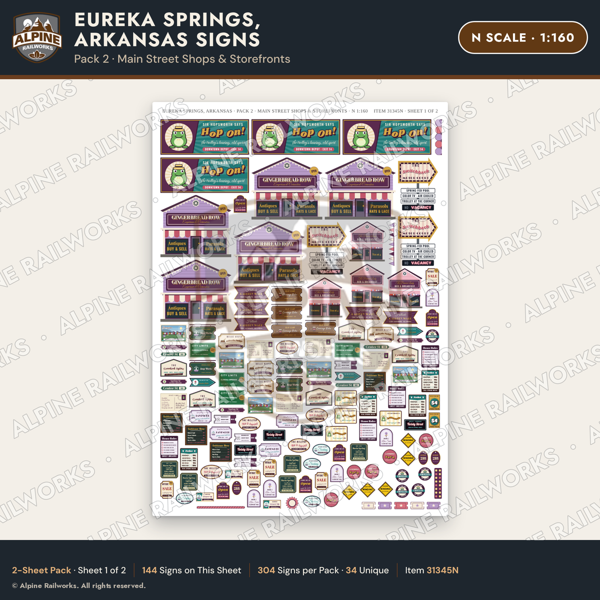 Alpine Railworks 31345N N Scale Eureka Springs Signs - Shops