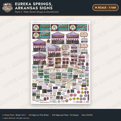 Alpine Railworks 31345N N Scale Eureka Springs Signs - Shops