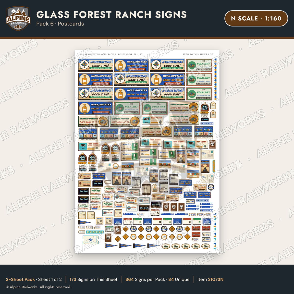Alpine Railworks 31073N N Scale Roadside Signs - Bottle Tree Ranch