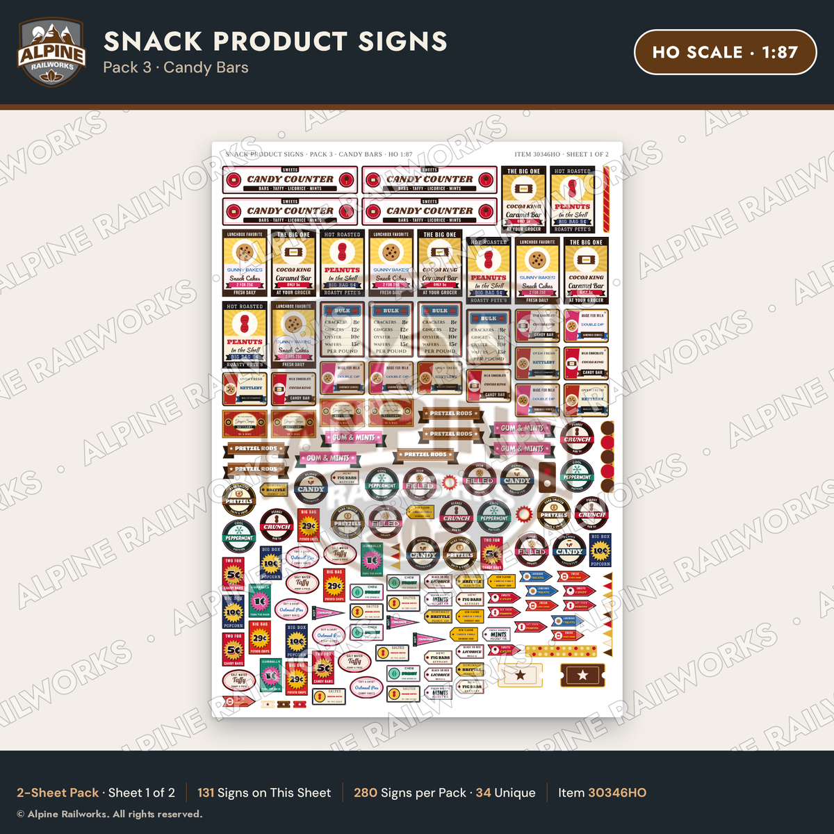 Alpine Railworks 30346HO HO Scale Snack Product Signs - Candy Bars