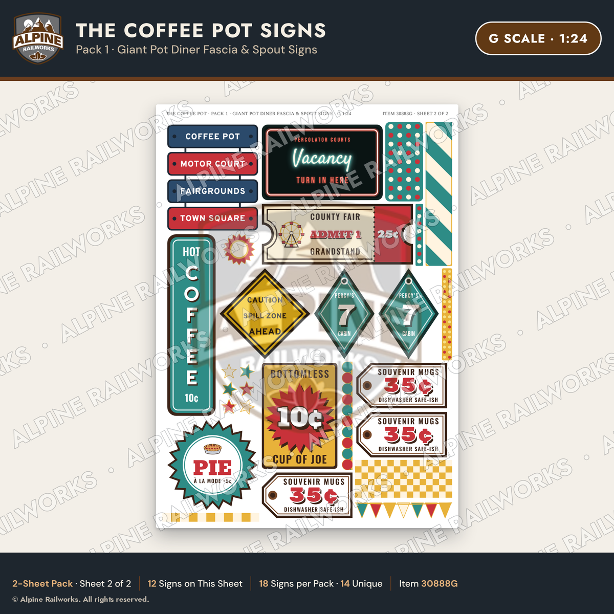 Alpine Railworks 30888G G Scale Roadside Signs - Coffee Pot Diner