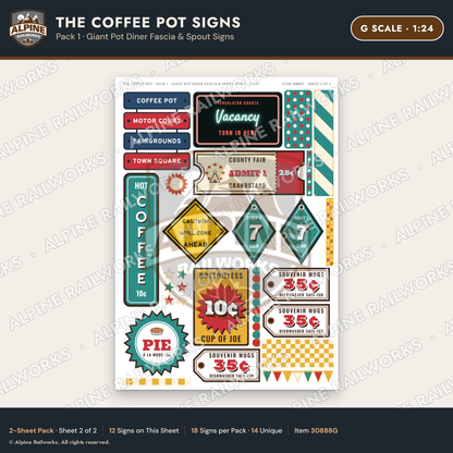 Alpine Railworks 30888G G Scale Roadside Signs - Coffee Pot Diner