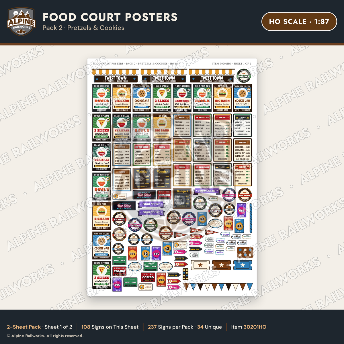Alpine Railworks 30201HO HO Scale Food Court Posters - Pretzels
