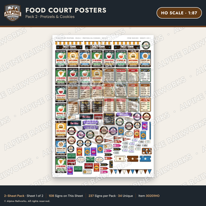 Alpine Railworks 30201HO HO Scale Food Court Posters - Pretzels