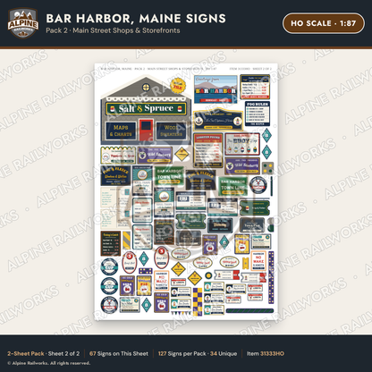Alpine Railworks 31333HO HO Scale Bar Harbor ME Signs - Shops