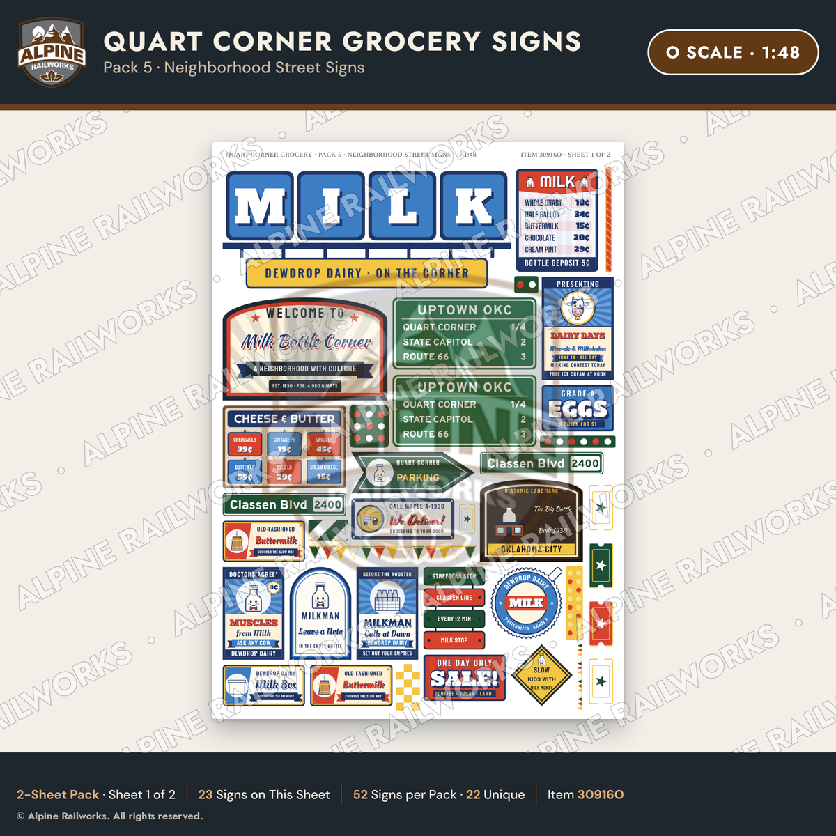 Alpine Railworks 30916O O Scale Roadside Signs - Milk Bottle Grocery