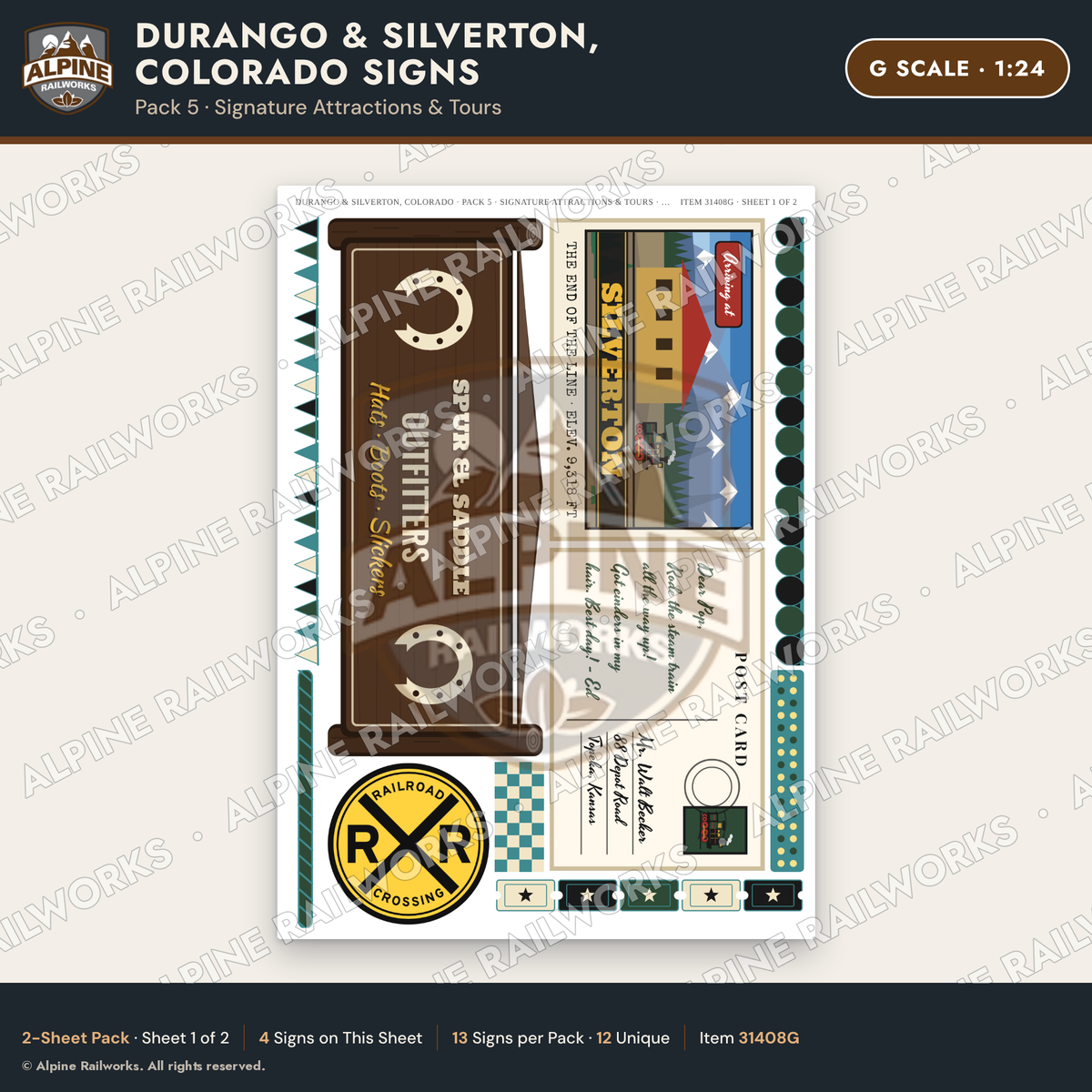 Alpine Railworks 31408G G Scale Durango CO Signs - Attractions & Tours