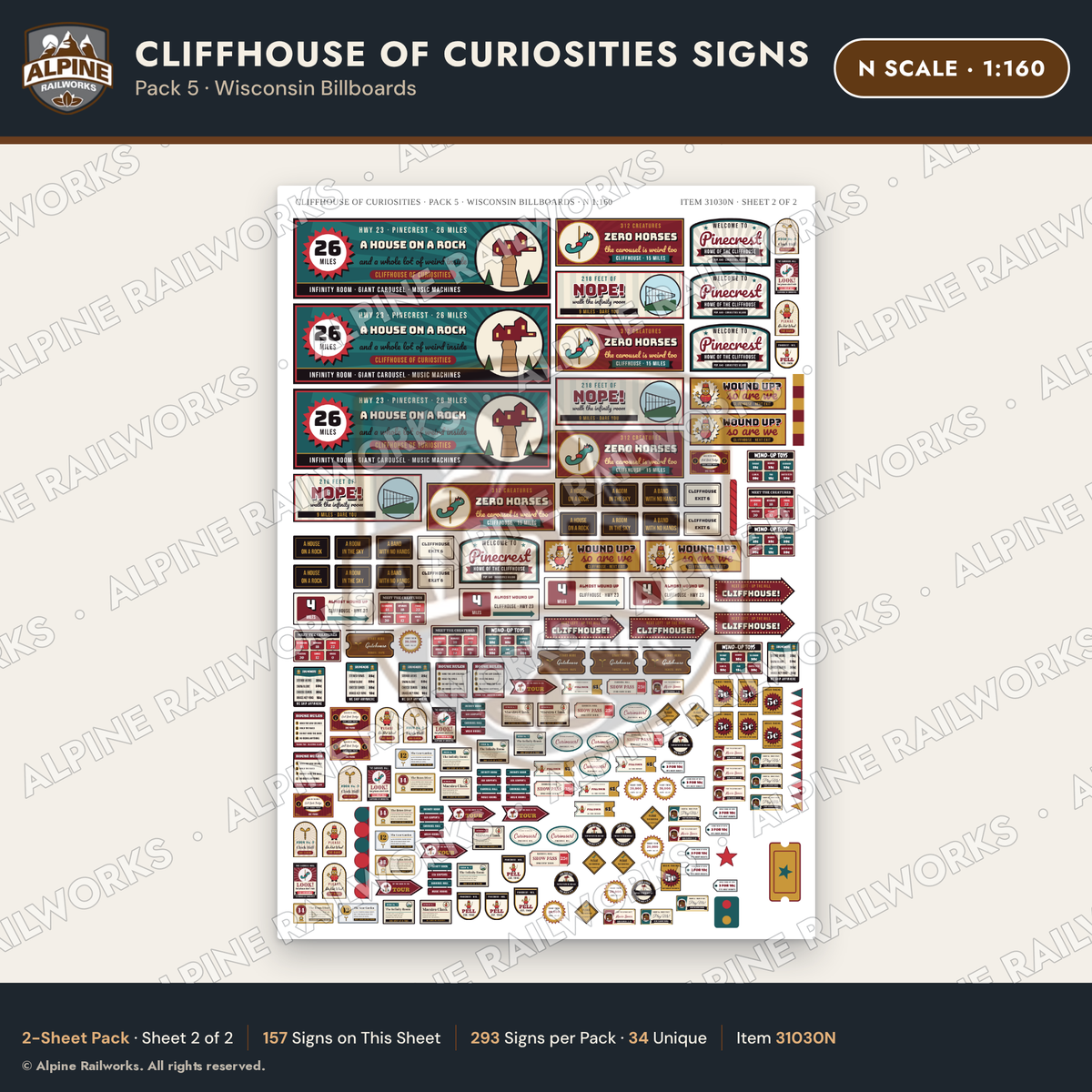 Alpine Railworks 31030N N Scale Roadside Signs - Curiosity House