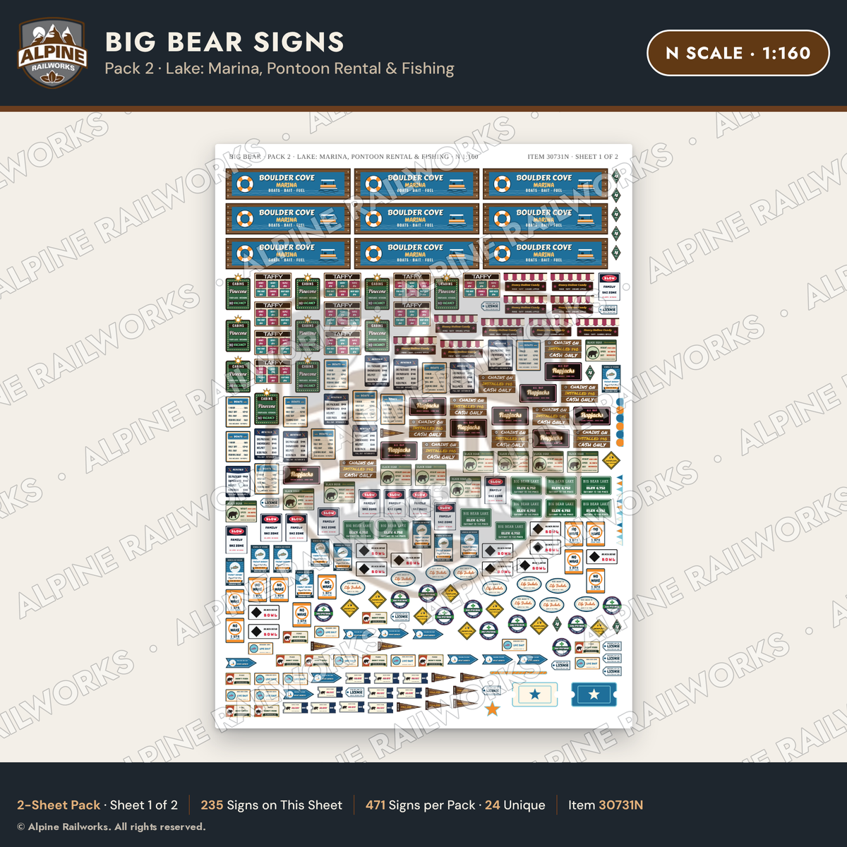 Alpine Railworks 30731N N Scale Tourist Signs - Big Bear Lake - Marina