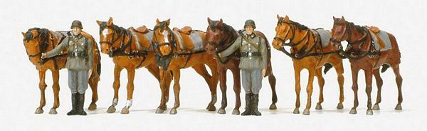 Preiser 16597 HO Scale Unpainted Figures -- Soldiers Draft Horses