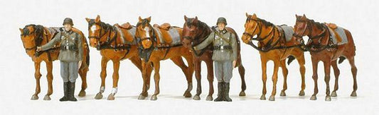 Preiser 16597 HO Scale Unpainted Figures -- Soldiers Draft Horses