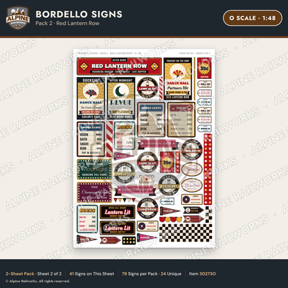 Alpine Railworks 30273O O Scale Bordello Signs - Red Lantern Row