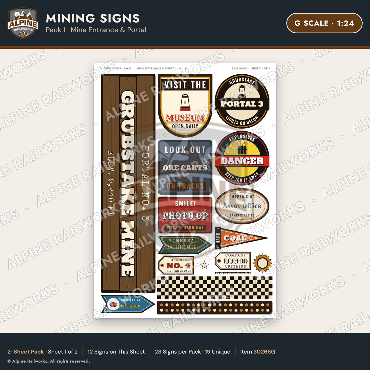 Alpine Railworks 30266G G Scale Mining Signs - Mine Entrance & Portal