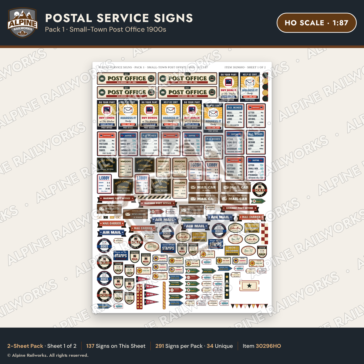 Alpine Railworks 30296HO HO Scale Postal Service Signs