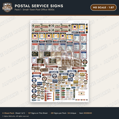 Alpine Railworks 30296HO HO Scale Postal Service Signs