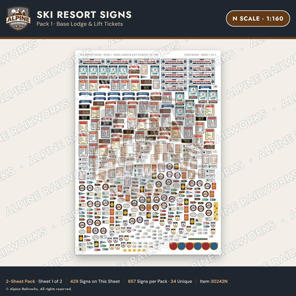Alpine Railworks 30242N N Scale Ski Resort Signs - Base Lodge