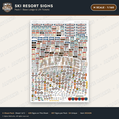 Alpine Railworks 30242N N Scale Ski Resort Signs - Base Lodge