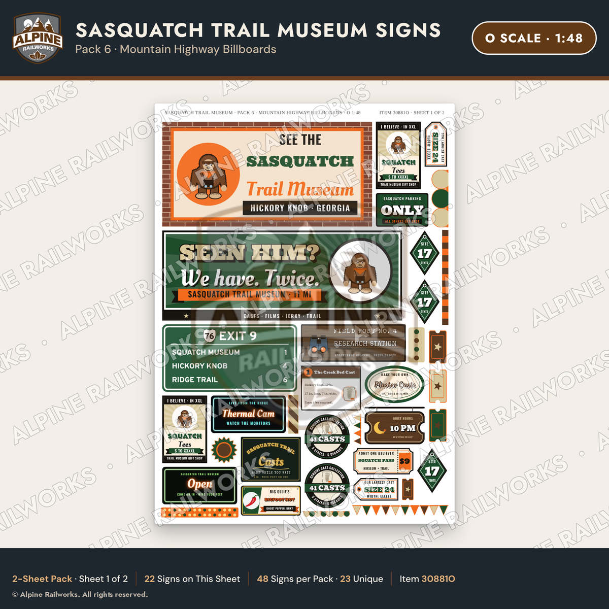 Alpine Railworks 30881O O Scale Roadside Signs - Bigfoot Museum