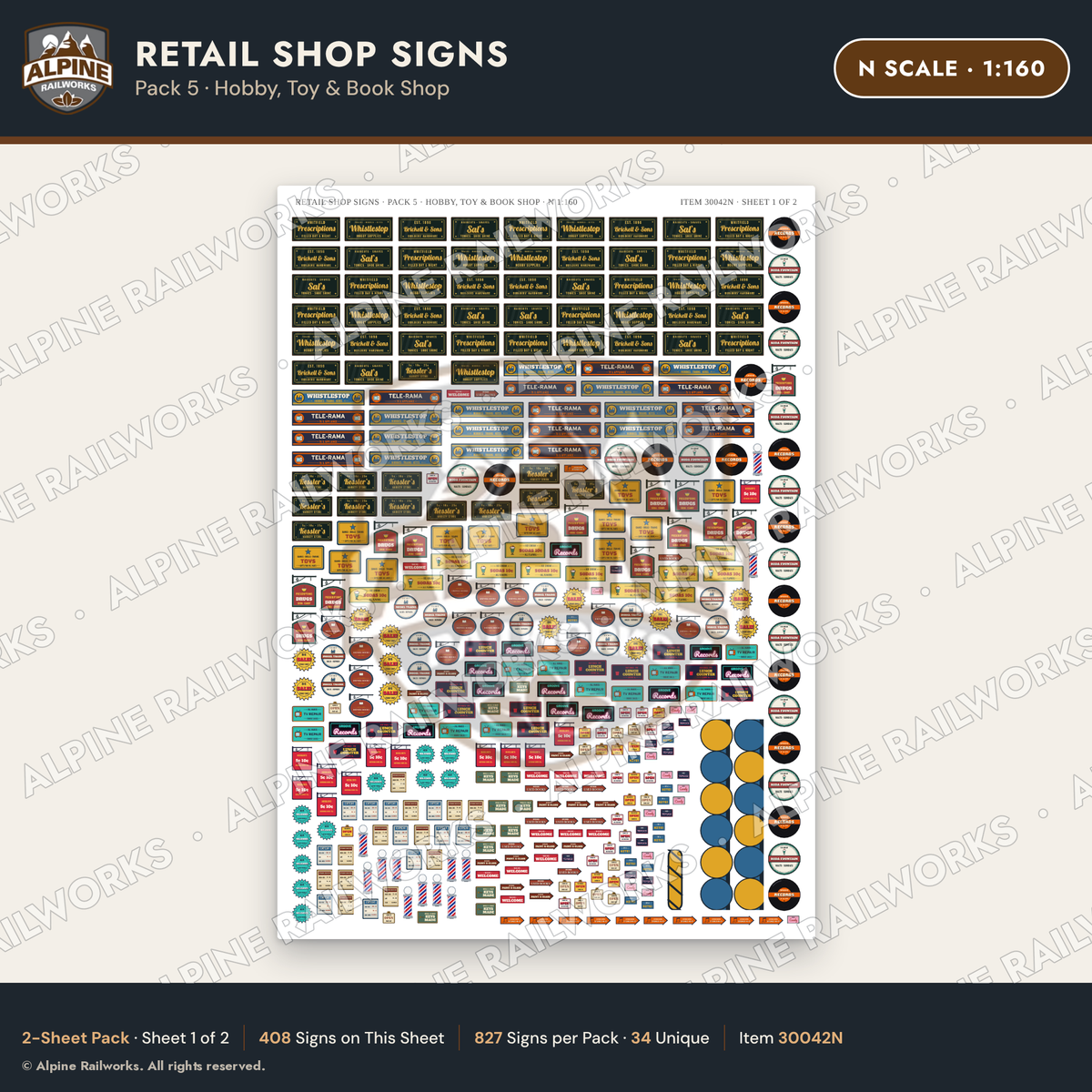 Alpine Railworks 30042N N Scale Retail Shop Signs - Hobby & Toy