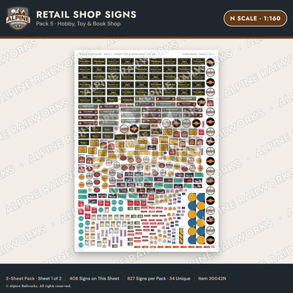 Alpine Railworks 30042N N Scale Retail Shop Signs - Hobby & Toy
