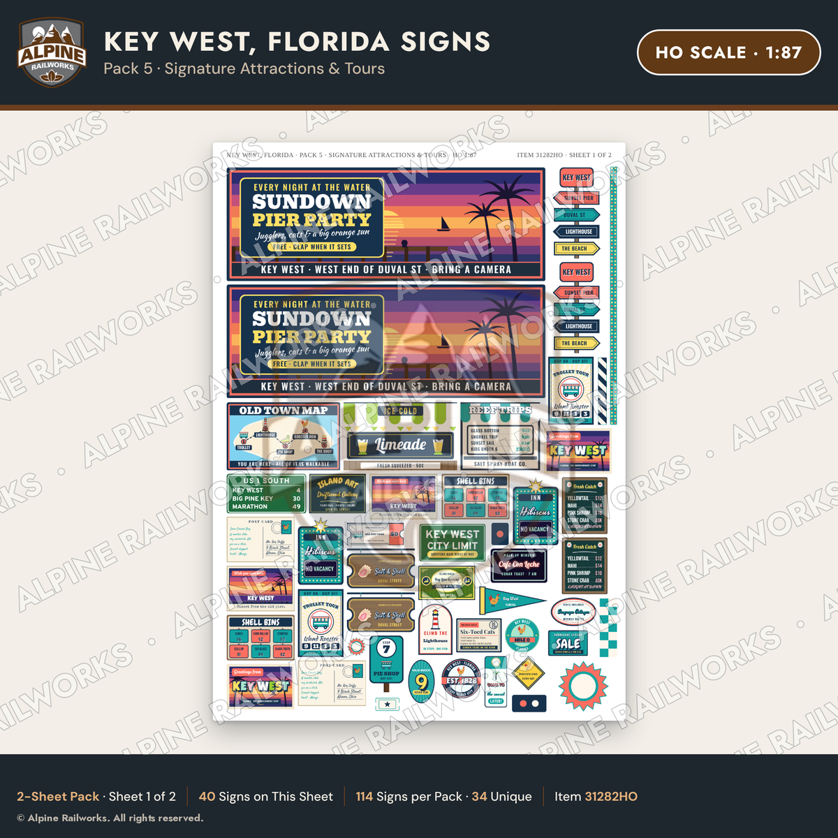 Alpine Railworks 31282HO HO Scale Key West FL Signs - Attractions