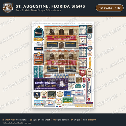 Alpine Railworks 31285HO HO Scale St. Augustine FL Signs - Shops