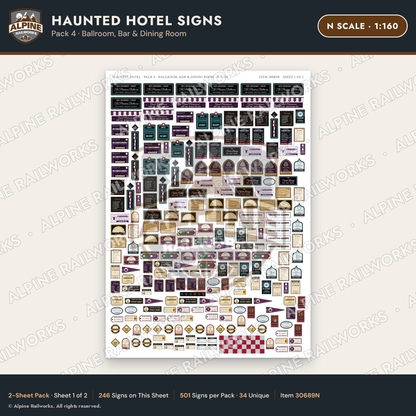 Alpine Railworks 30689N N Scale Haunted Hotel Signs - Ballroom & Bar