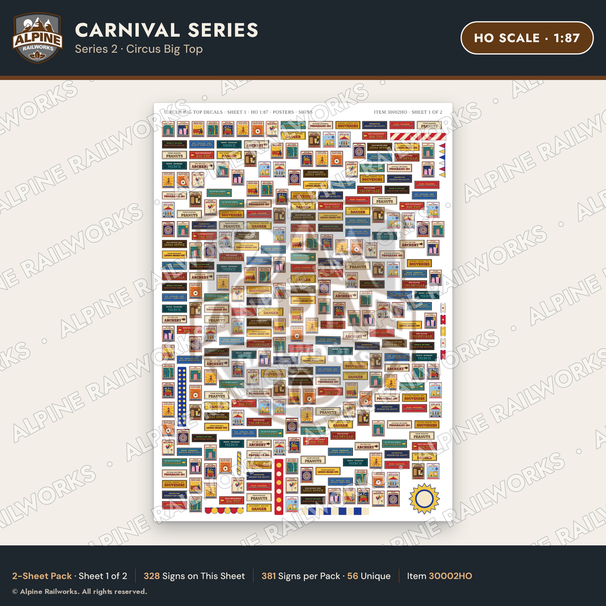 Alpine Railworks 30002HO HO Scale Carnival Signs - Circus Big Top