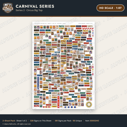 Alpine Railworks 30002HO HO Scale Carnival Signs - Circus Big Top