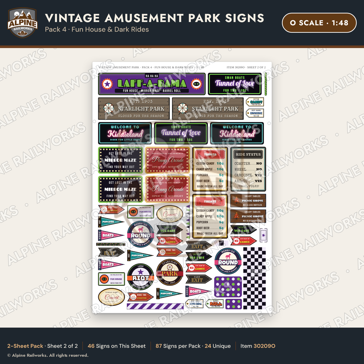 Alpine Railworks 30209O O Scale Vintage Amusement Park Signs