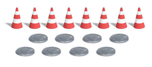 Busch 7788 HO Scale Street Details -- 8 Each: Manhole Covers & Traffic Cones