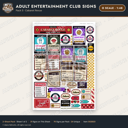 Alpine Railworks 30282O O Scale Adult Entertainment Club Signs
