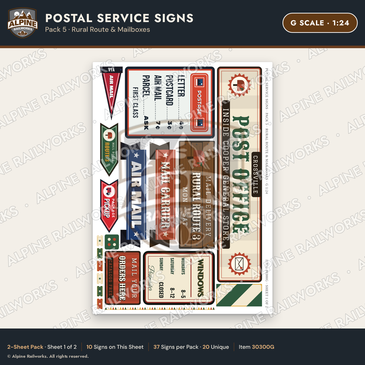Alpine Railworks 30300G G Scale Postal Service Signs - Rural Route
