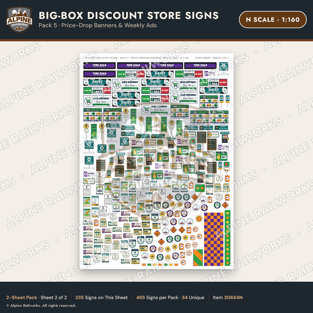 Alpine Railworks 30684N N Scale Big-Box Discount Store Signs